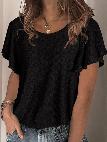 Crew Neck Plain Lace Casual T-Shirt - Modetalente - Modalova