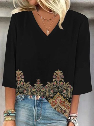 V Neck Floral Loose Casual Blouse - Just Fashion Now - Modalova