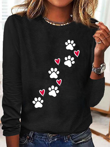 Heart Dog V Neck Text Letters Simple Long Sleeve Shirt - Modetalente - Modalova