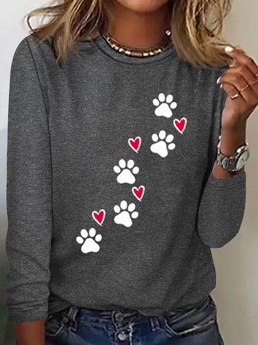 Heart Dog V Neck Text Letters Simple Long Sleeve Shirt - Modetalente - Modalova