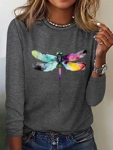 Loose Dragonfly Crew Neck Casual T-Shirt - Just Fashion Now - Modalova