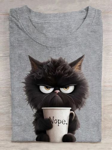 Loose Crew Neck Cat Casual T-Shirt - Modetalente - Modalova