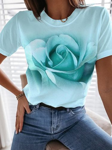 Jersey Casual Floral Loose T-Shirt - Just Fashion Now - Modalova