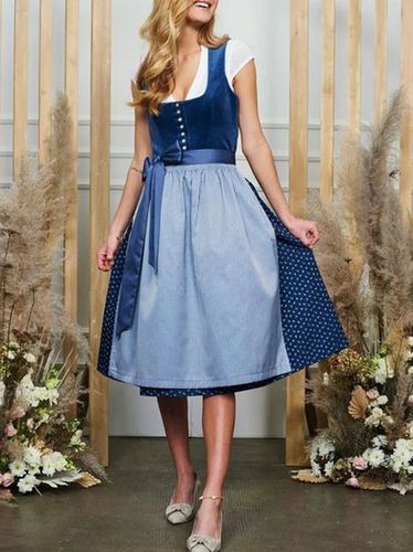 Women's Polka Dots Bow Square Neck Party Going Out Vintage Dress - Just Fashion Now - Modalova