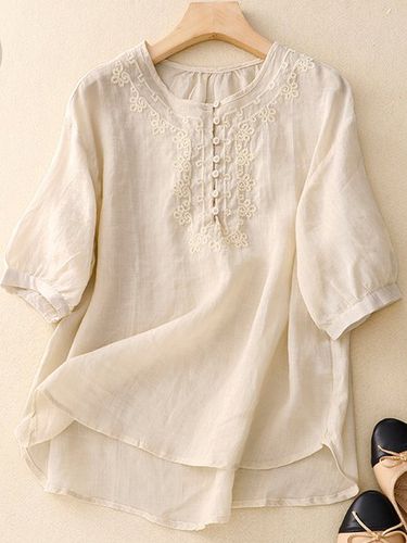 Shirt Collar Casual Cotton And Linen Blouse - Modetalente - Modalova