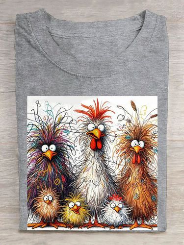 Funny Chicken Art Pritn Casual T-Shirt - Just Fashion Now - Modalova