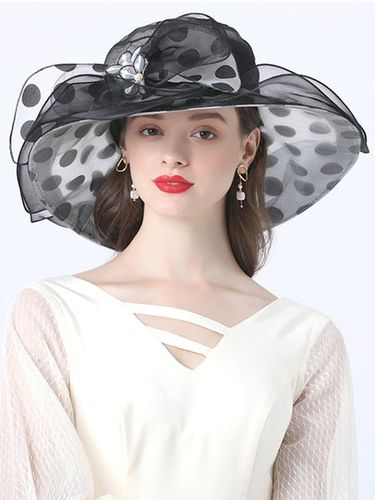 Elegant Imitation Pearl Organza Wide Brim Hats Applique Wedding Party Hat - Just Fashion Now - Modalova