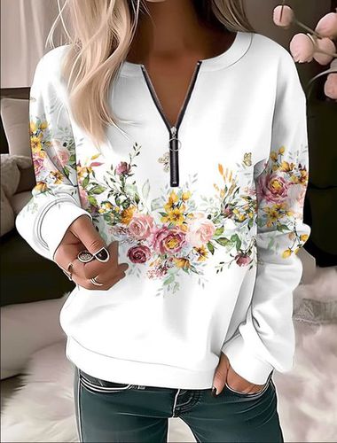 Casual Zipper Floral Sweatshirt - Just Fashion Now - Modalova