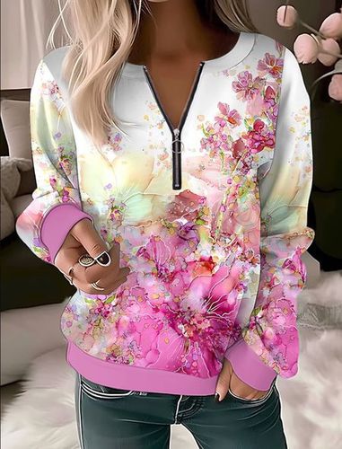 Casual Zipper Floral Sweatshirt - Just Fashion Now - Modalova