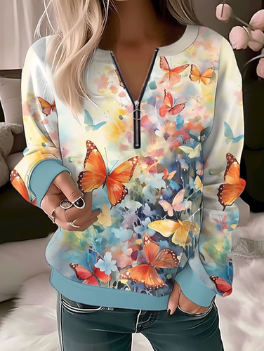 Casual Zipper Floral Sweatshirt - Just Fashion Now - Modalova