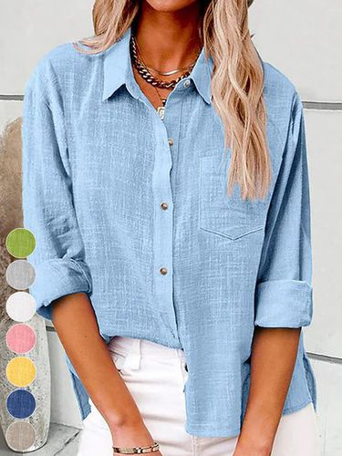 Casual Cotton Plain Shirt Collar Shirt - Just Fashion Now - Modalova