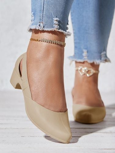 Chunky Heel Plain Leather Flat - Modetalente - Modalova