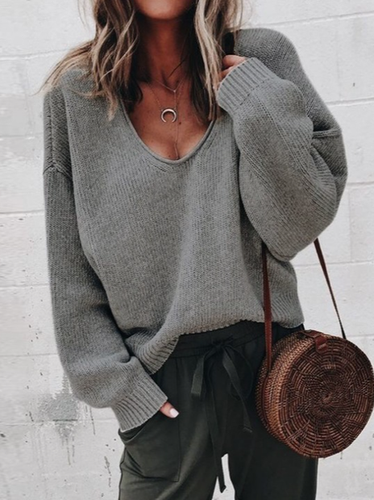 Casual Plain Sweater - Just Fashion Now - Modalova