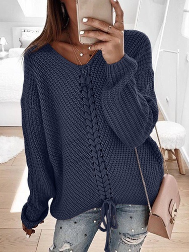 V Neck Yarn/Wool Yarn Casual Color Block Sweater - Just Fashion Now - Modalova