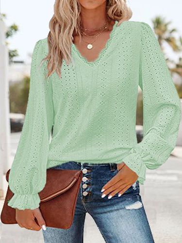 Loose Lace Casual Plain T-Shirt - Just Fashion Now - Modalova