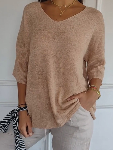 Plain Casual Loose V Neck Sweater - Just Fashion Now - Modalova