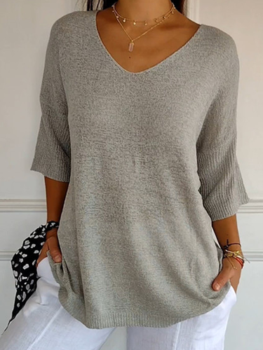 Plain Casual Loose V Neck Sweater - Just Fashion Now - Modalova