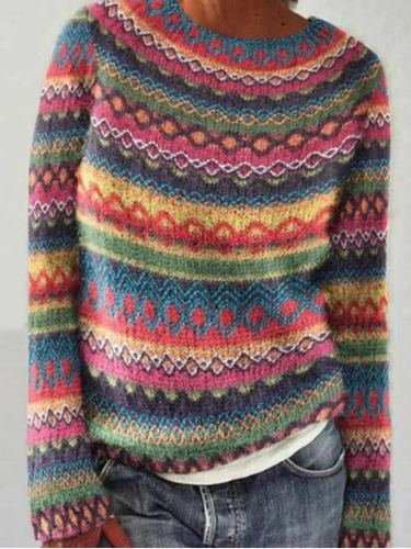 Yarn/Wool Yarn Abstract Casual Crew Neck Sweater - Just Fashion Now - Modalova