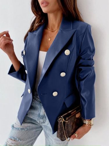 Pu Casual Plain Blazer - Just Fashion Now - Modalova