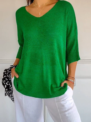 Plain Casual Loose V Neck Sweater - Just Fashion Now - Modalova