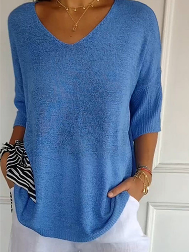 Plain Casual Loose V Neck Sweater - Just Fashion Now - Modalova