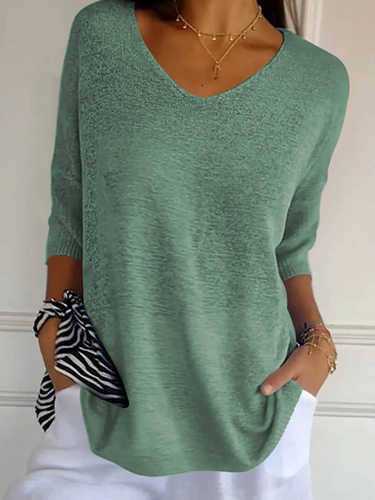 Plain Casual Loose V Neck Sweater - Just Fashion Now - Modalova