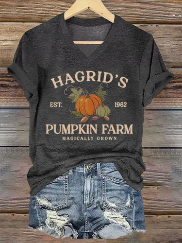 Women's Hagrid'S Pumpkin Patch Print Text Letters Crew Neck Casual Loose T-Shirt - Just Fashion Now - Modalova