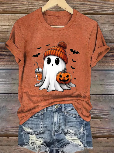 Women's Halloween Printed Casual Crew Neck Loose T-Shirt - Just Fashion Now - Modalova