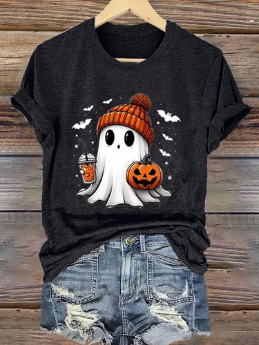 Women's Halloween Printed Casual Crew Neck Loose T-Shirt - Just Fashion Now - Modalova