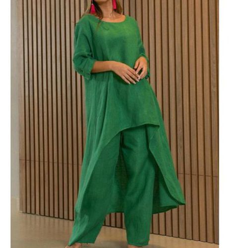 Cotton Loose Casual Plain Two-Piece Set - Just Fashion Now - Modalova