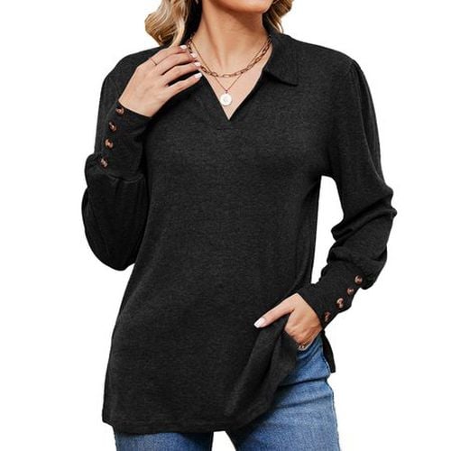 Women's Long Sleeve Blouse Spring/Fall Black Plain Shirt Collar Daily Going Out Casual Top - Just Fashion Now - Modalova