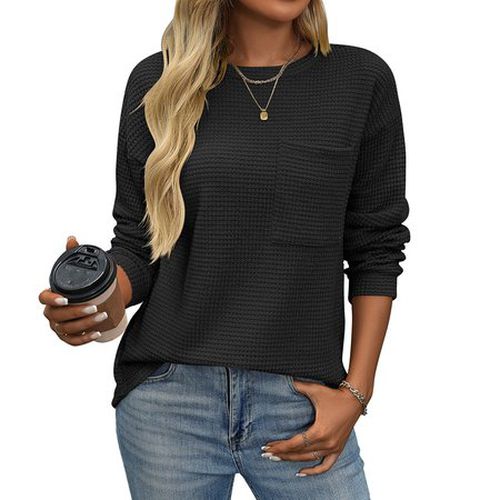 Women's Long Sleeve Blouse Spring/Fall Khaki Plain Pocket Stitching Crew Neck Daily Going Out Casual Top - Just Fashion Now - Modalova