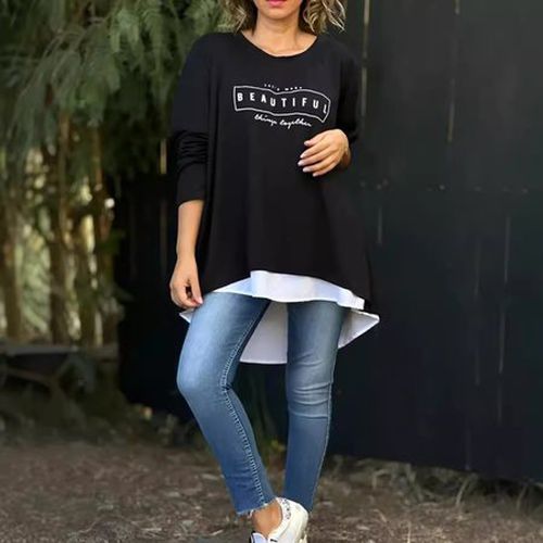 Women's Long Sleeve Blouse Spring/Fall Light Gray Text Letters Asymmetrical Daily Going Out Casual Top - Just Fashion Now - Modalova