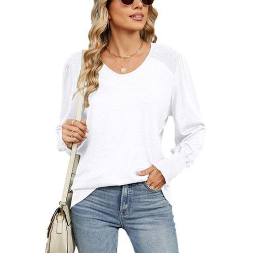 Women's Long Sleeve T-shirt Summer White Plain V Neck Daily Going Out Casual Top - Just Fashion Now - Modalova