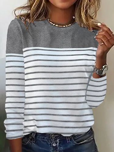 Women's Striped Printing Knitted Crew Neck Daily Going Out Casual Top - Just Fashion Now - Modalova