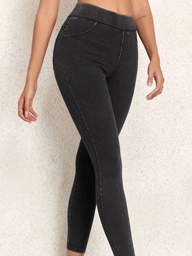 Denim Tight Plain Casual Leggings - Just Fashion Now - Modalova