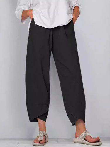 Cotton Pocket Stitching Casual Plain Pants - Just Fashion Now - Modalova