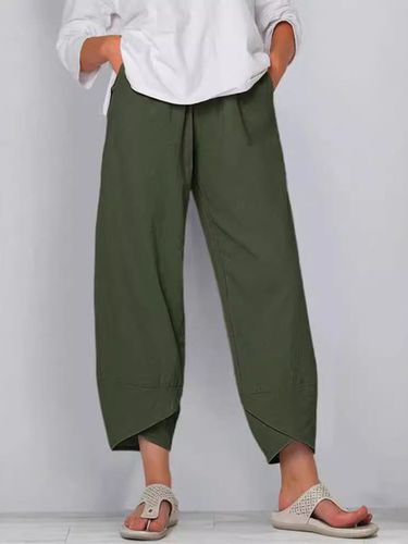 Cotton Pocket Stitching Casual Plain Pants - Just Fashion Now - Modalova