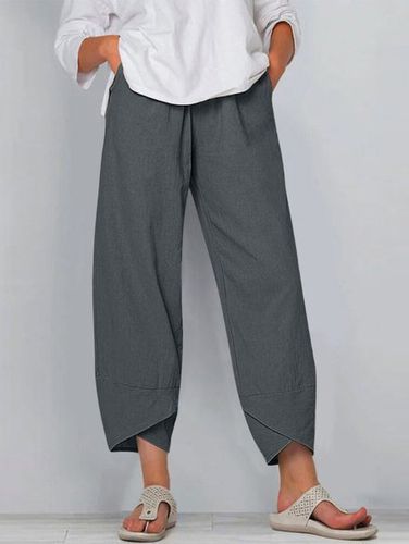 Cotton Pocket Stitching Casual Plain Pants - Just Fashion Now - Modalova