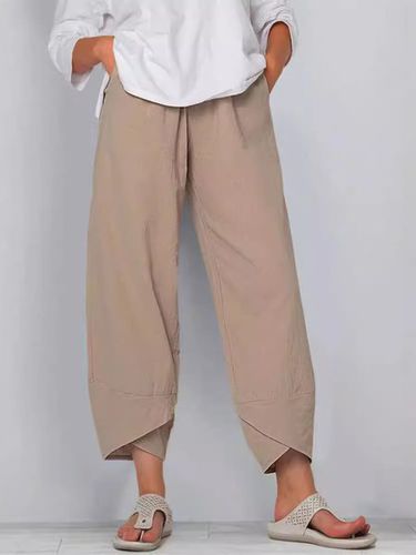 Cotton Pocket Stitching Casual Plain Pants - Just Fashion Now - Modalova