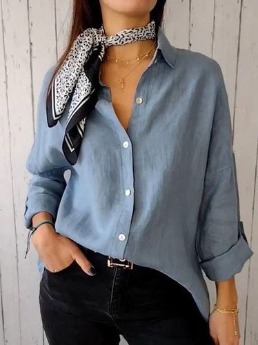 Women's Plain Shirt Collar Daily Going Out Casual Top - Just Fashion Now - Modalova