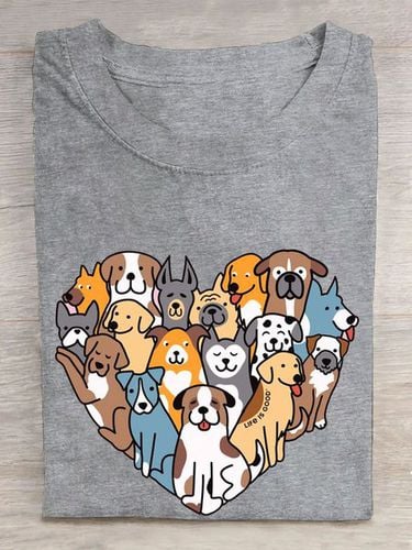 Heart shaped dog print round neck casual short sleeved T-shirt - Just Fashion Now - Modalova