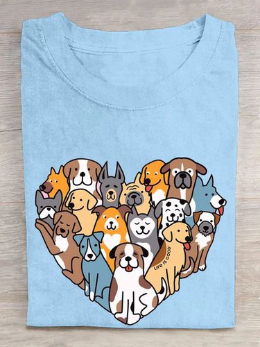 Heart shaped dog print round neck casual short sleeved T-shirt - Just Fashion Now - Modalova