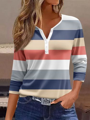 Loose Casual Striped Jersey T-Shirt - Just Fashion Now - Modalova