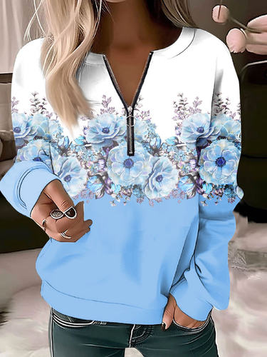 Casual Floral Crew Neck Loose Sweatshirt - Just Fashion Now - Modalova