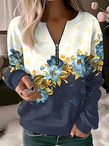 Casual Floral Crew Neck Loose Sweatshirt - Just Fashion Now - Modalova