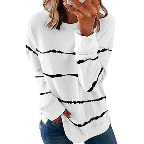 Striped Loose Casual Sweatshirt - Just Fashion Now - Modalova