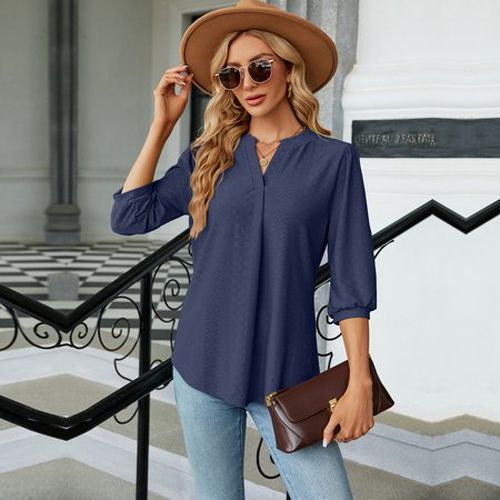 Women's Half Sleeve Shirt Summer White Plain V Neck Balloon Sleeve Daily Going Out Casual Top - Just Fashion Now - Modalova