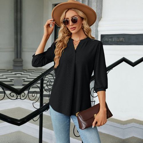 Women's Half Sleeve Shirt Summer White Plain V Neck Balloon Sleeve Daily Going Out Casual Top - Just Fashion Now - Modalova