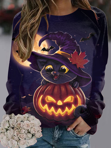 V Neck Casual Halloween Sweatshirt - Just Fashion Now - Modalova